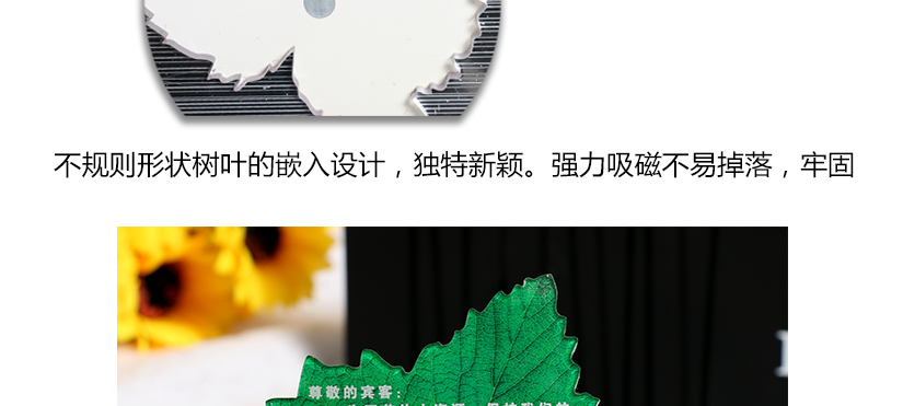 绿叶造型设计，款式新颖，强力吸磁，牢固耐用